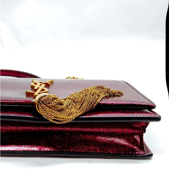 Auth Saint Laurent Ruby Patent Glitter Wallet On Chain Kate Clutch Shoulder Bag - Picture 5 of 10